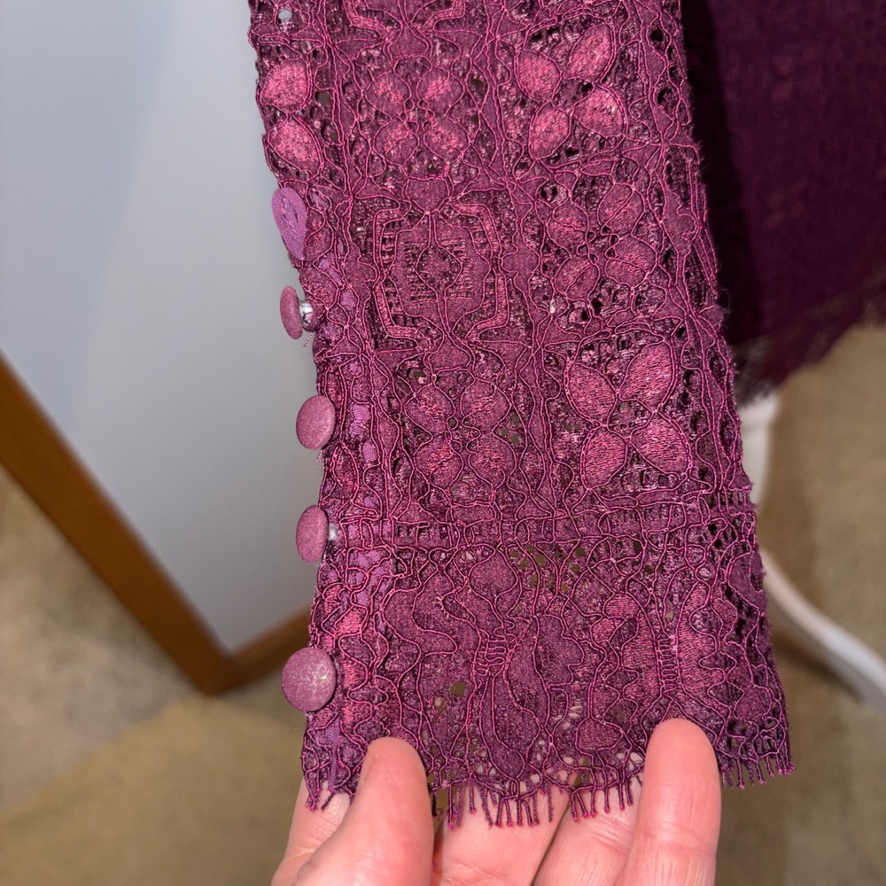 Free People Honey Honey mini dress Burgundy Lace V-Neck Open Back Long Sleeve - Picture 4 of 13